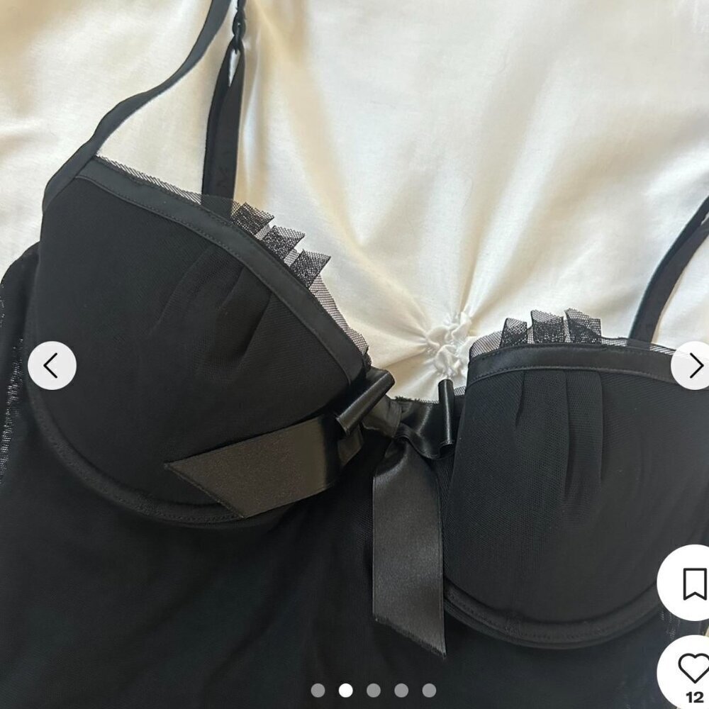La Perla Malizia Black Zip Back Mesh Satin Bow Push Up Adjustable 36C Cami Tank